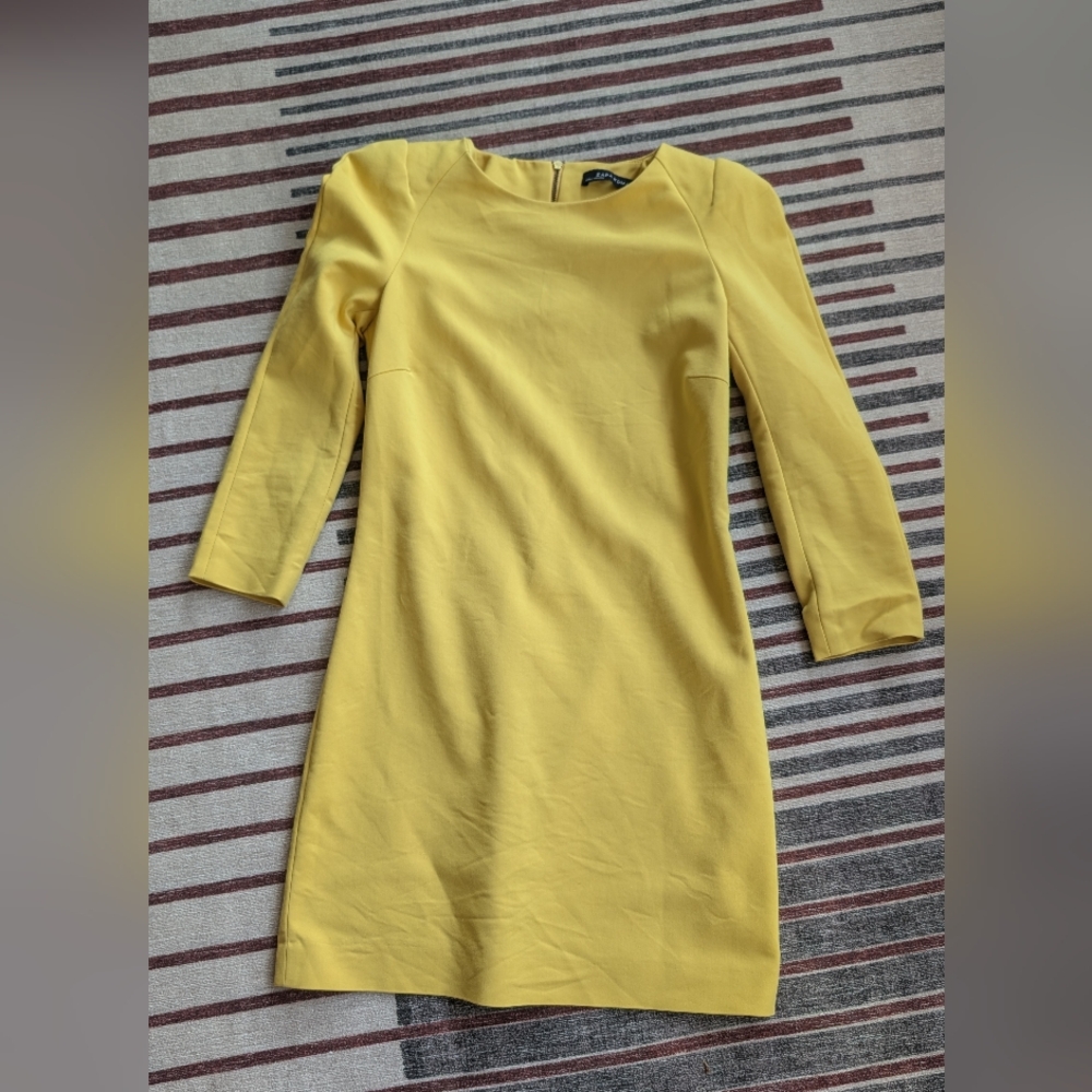 Zara Bright Yellow Three-Quarter Sleeve Shift Dress